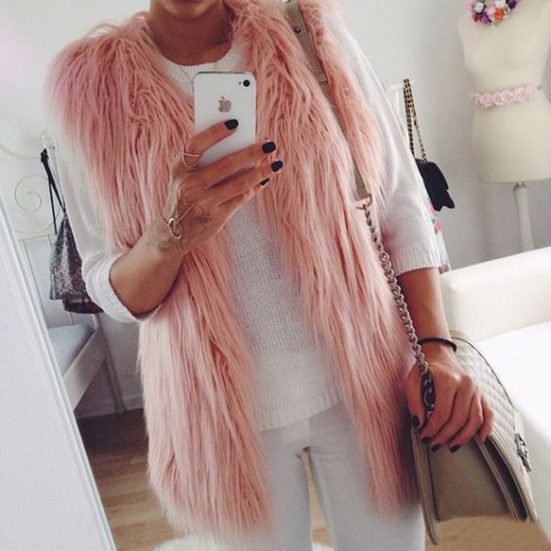 Damen Modische Kunstfell-Weste im trendigen Oversized-Schnitt