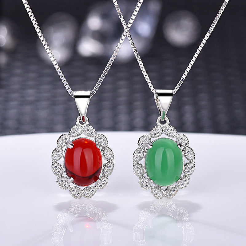Damen Halskette mit rotem Edelstein und funkelnden Zirkonia Shop Nory