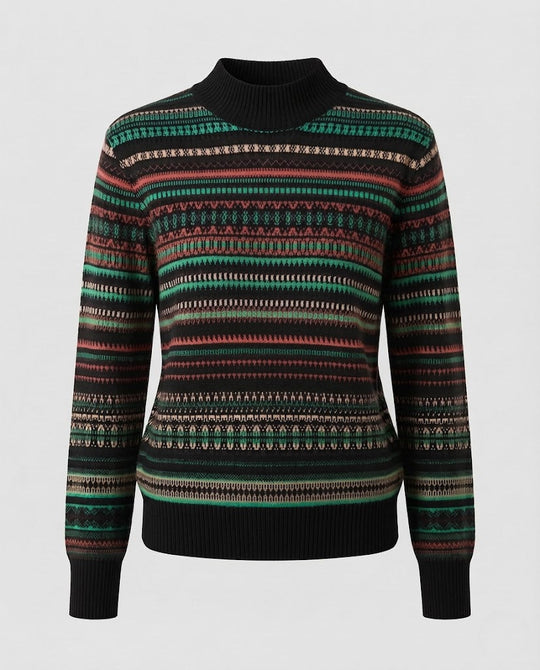 Damen Jacquard-Feinstrickpullover mit kurzem Stehkragen, kastiger Silhouette und Multistreifen-Design Shop Nory