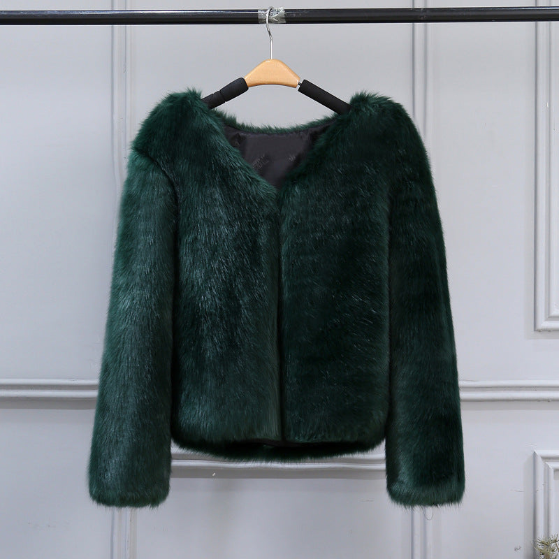 Damen Elegante Kunstfelljacke mit V-Ausschnitt und weichem Innenfutter