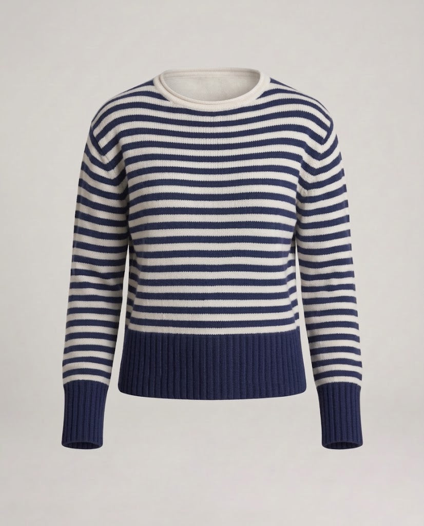 Damen Gestreifter Baumwollmix-Pullover mit breiten Marine‑Streifen und geripptem Saum Shop Nory