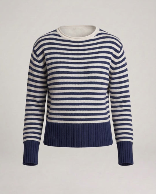 Damen Gestreifter Baumwollmix-Pullover mit breiten Marine‑Streifen und geripptem Saum Shop Nory