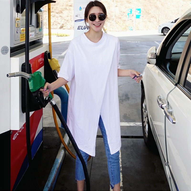 Damen Oversize-Longshirt mit zentraler Frontöffnung, verlängertem Saum und Rundhalsausschnitt Shop Nory