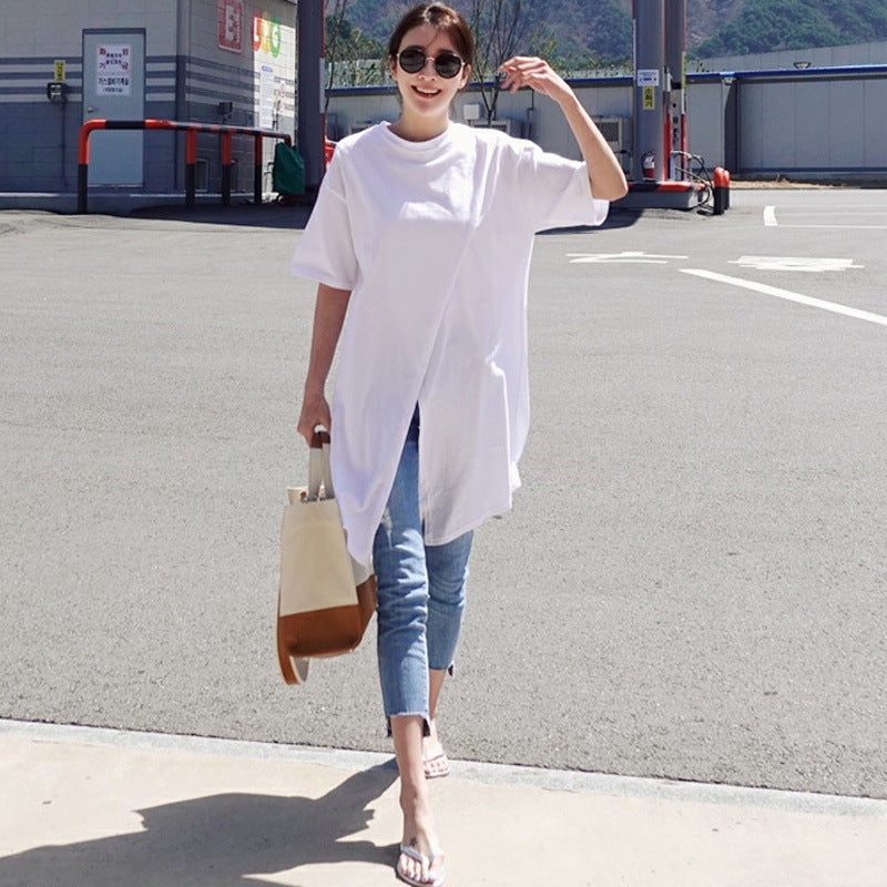 Damen Oversize-Longshirt mit zentraler Frontöffnung, verlängertem Saum und Rundhalsausschnitt Shop Nory