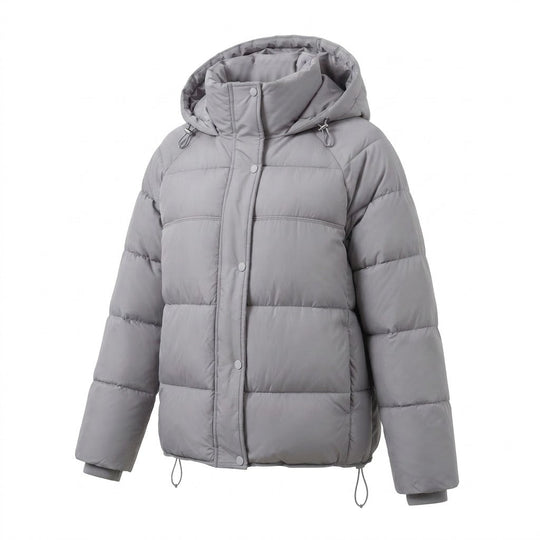 Damen gepolsterte oversized gesteppte Jacke mit hohem Stehkragen und verstellbarem Kordelzug