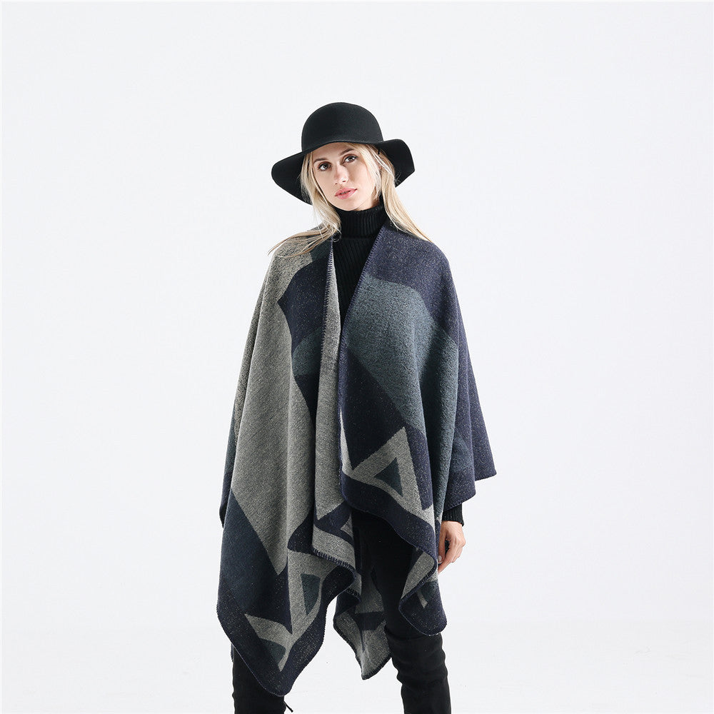Damen Oversize-Ruana aus Wollmix mit geometrischem Intarsia und offenem Kimono-Fall Shop Nory