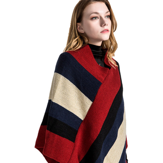 Damen Oversize‑Strickruana mit Fransensaum und diagonaler Blockstreifen‑Optik Shop Nory