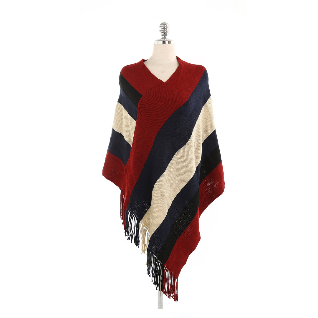 Damen Oversize‑Strickruana mit Fransensaum und diagonaler Blockstreifen‑Optik Shop Nory
