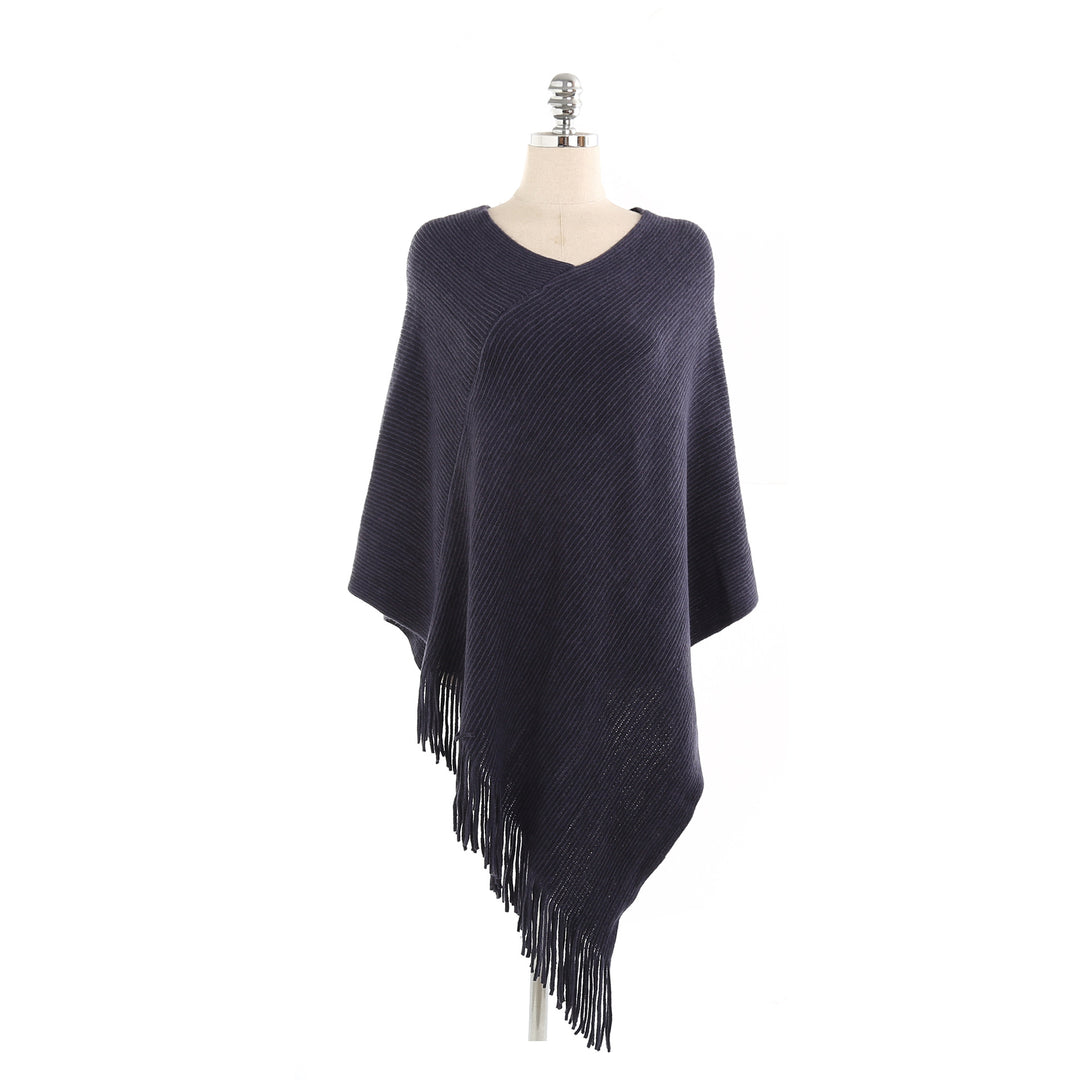 Damen Fransen‑Ruana aus Wollmix mit diagonaler Rippenstruktur Shop Nory