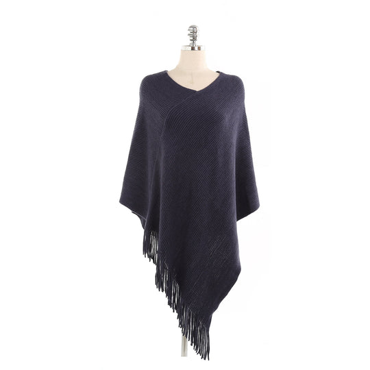 Damen Fransen‑Ruana aus Wollmix mit diagonaler Rippenstruktur Shop Nory