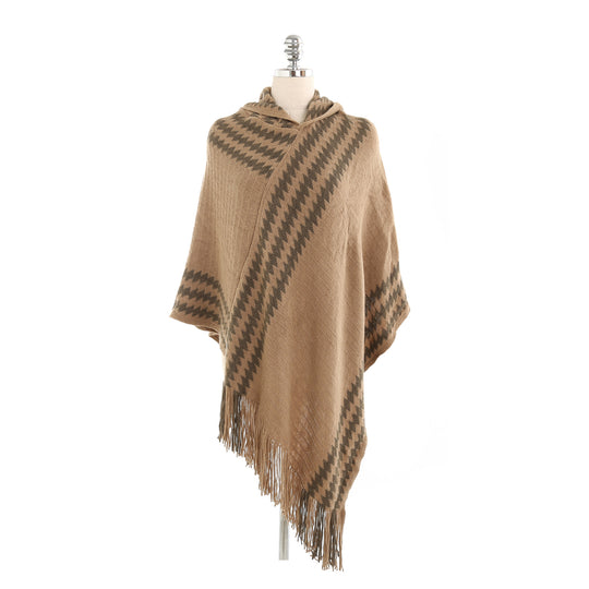 Damen Strick‑Kapuzencape im Hahnentritt‑Jacquard mit Fransensaum Shop Nory