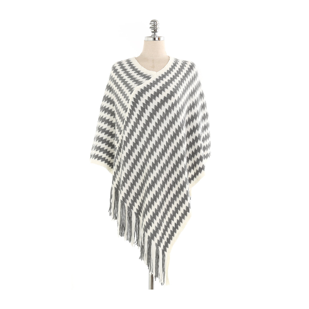 Damen Kaschmir‑Touch Ruana‑Poncho mit Zickzack‑Jacquard und Fransensaum Shop Nory