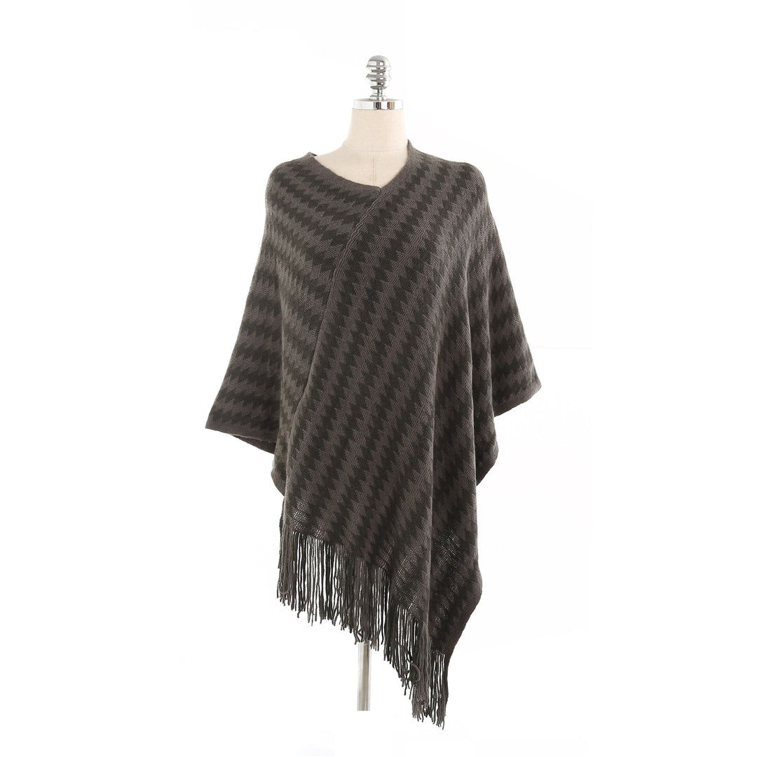 Damen Kaschmir‑Touch Ruana‑Poncho mit Zickzack‑Jacquard und Fransensaum Shop Nory