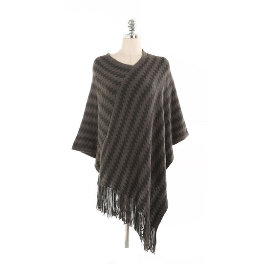 Damen Kaschmir‑Touch Ruana‑Poncho mit Zickzack‑Jacquard und Fransensaum Shop Nory