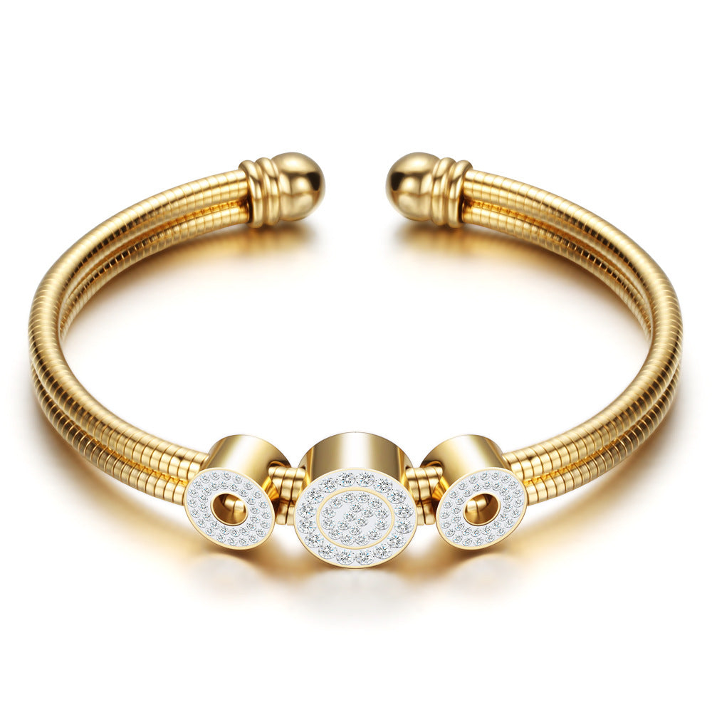 Damen Offenes Armreif aus hochwertigem Edelstahl mit funkelnden Zirkonia Shop Nory
