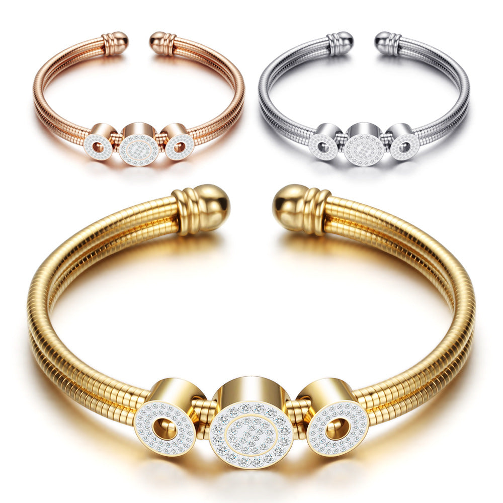 Damen Offenes Armreif aus hochwertigem Edelstahl mit funkelnden Zirkonia Shop Nory