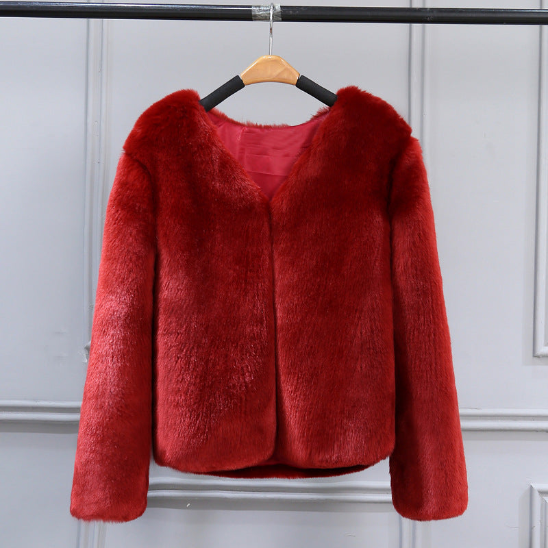 Damen Elegante Kunstfelljacke mit V-Ausschnitt und weichem Innenfutter
