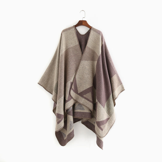 Damen Oversize-Ruana aus Wollmix mit geometrischem Intarsia und offenem Kimono-Fall Shop Nory