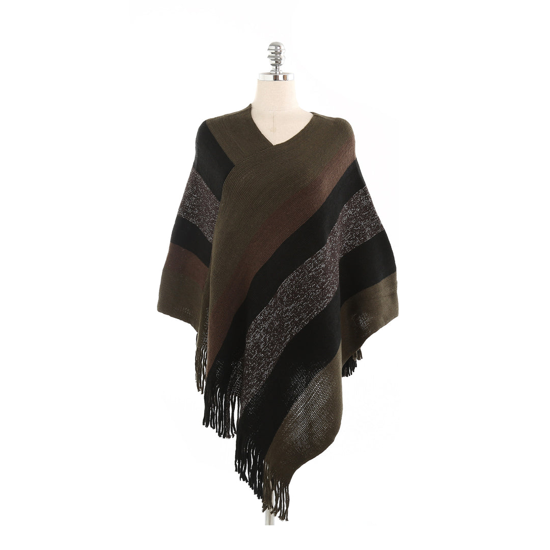 Damen Oversize‑Strickruana mit Fransensaum und diagonaler Blockstreifen‑Optik Shop Nory
