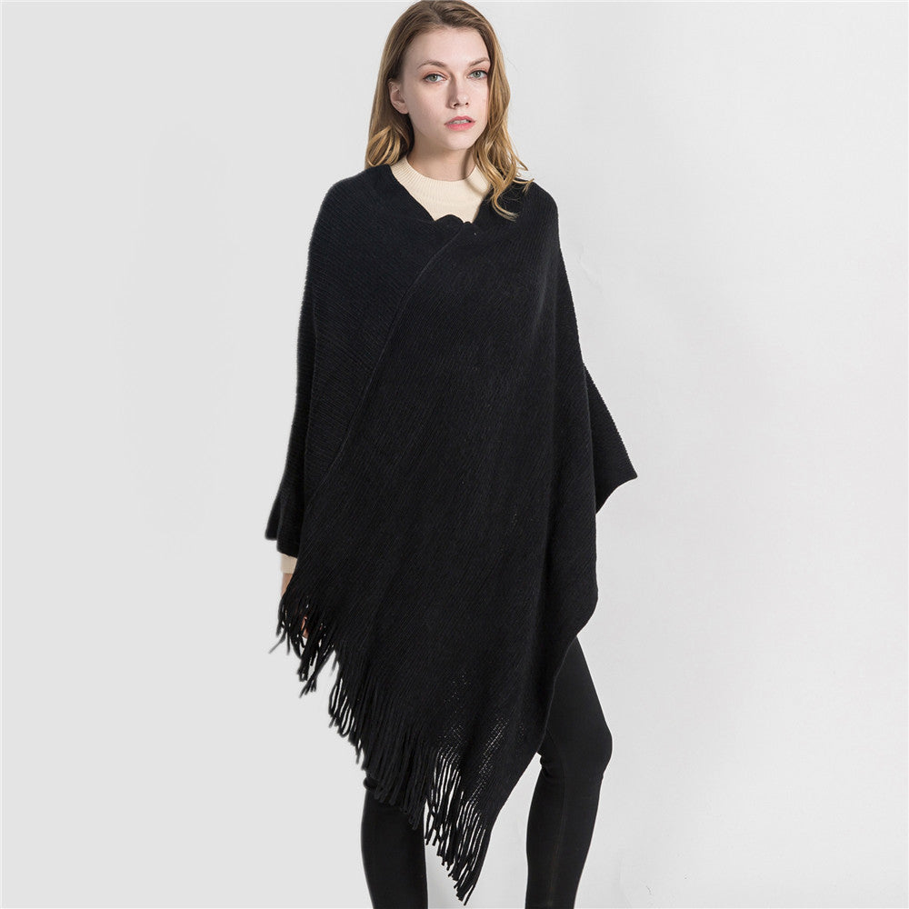 Damen Fransen‑Ruana aus Wollmix mit diagonaler Rippenstruktur Shop Nory