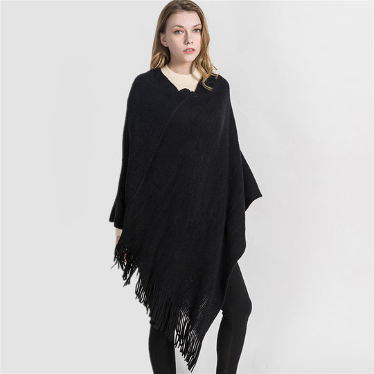 Damen Fransen‑Ruana aus Wollmix mit diagonaler Rippenstruktur Shop Nory