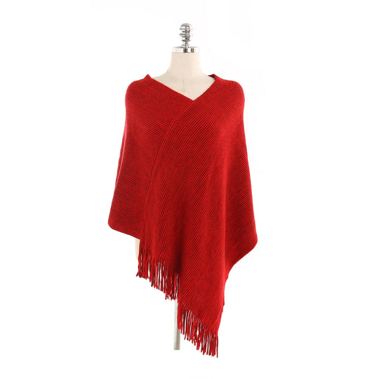 Damen Fransen‑Ruana aus Wollmix mit diagonaler Rippenstruktur Shop Nory