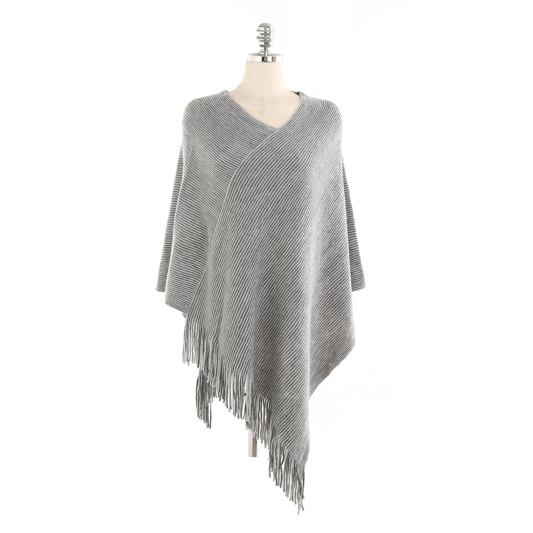 Damen Fransen‑Ruana aus Wollmix mit diagonaler Rippenstruktur Shop Nory