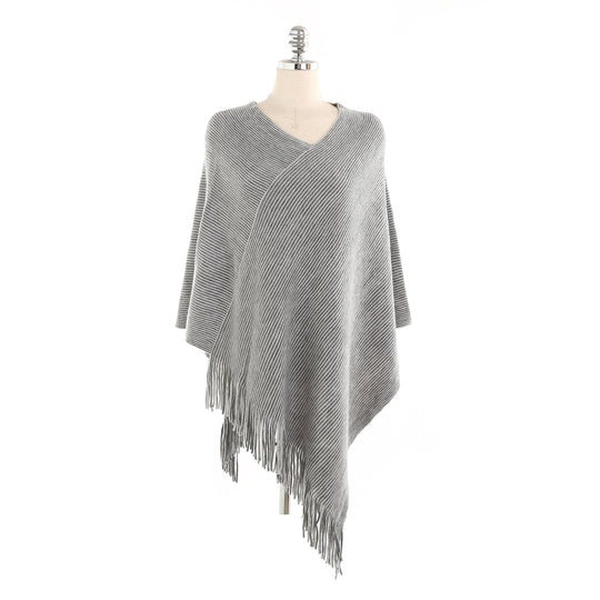 Damen Fransen‑Ruana aus Wollmix mit diagonaler Rippenstruktur Shop Nory