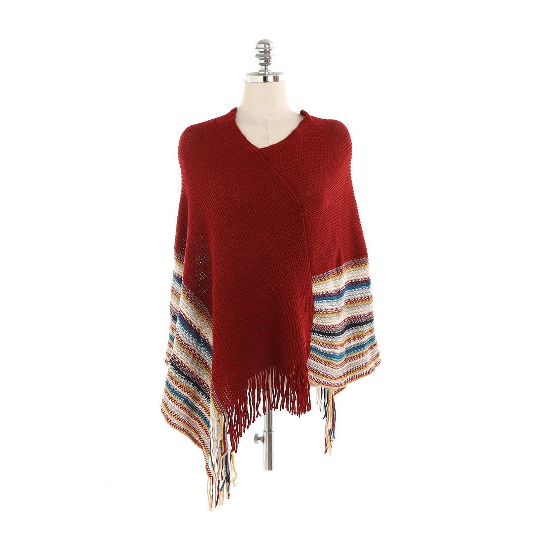 Damen Oversize-Strickruana mit Fransen und gestreifter Bordüre Shop Nory
