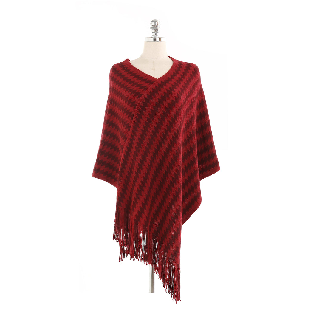 Damen Kaschmir‑Touch Ruana‑Poncho mit Zickzack‑Jacquard und Fransensaum Shop Nory