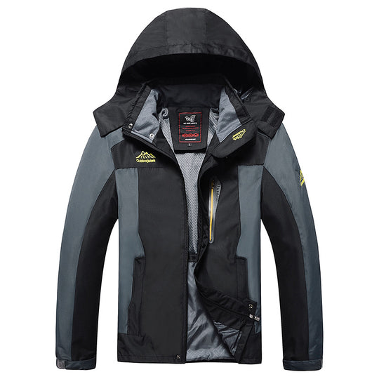 Herren dreilagige Softshell-Outdoorjacke mit abnehmbarer Kapuze und verschweißten Nähten Shop Nory