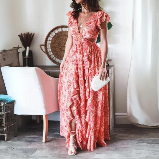 GShopnorylümtes Maxikleid mit Rüschenärmeln und ausgeschnittener Taille