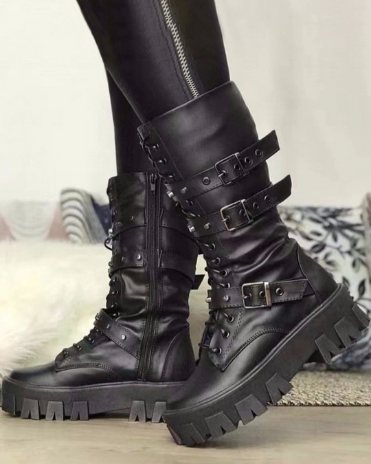 Stiefel Mit Reißverschluss Und Schnallen