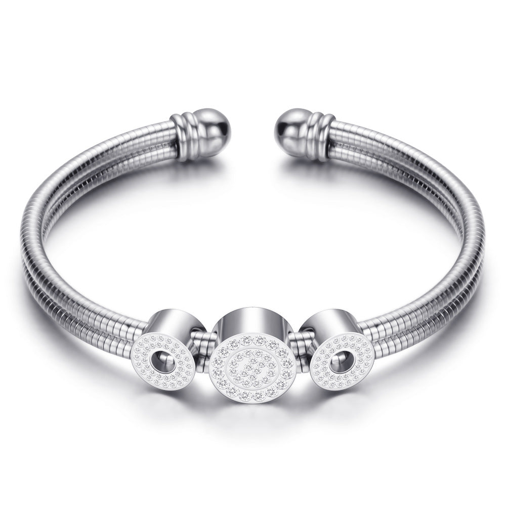 Damen Offenes Armreif aus hochwertigem Edelstahl mit funkelnden Zirkonia Shop Nory