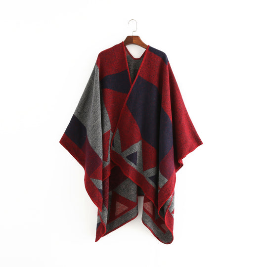 Damen Oversize-Ruana aus Wollmix mit geometrischem Intarsia und offenem Kimono-Fall Shop Nory