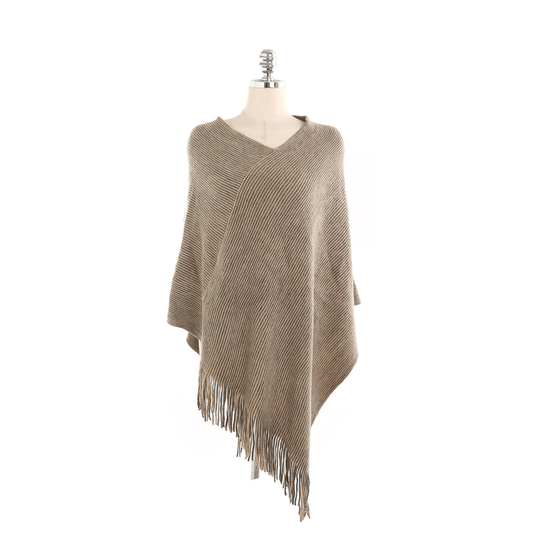 Damen Fransen‑Ruana aus Wollmix mit diagonaler Rippenstruktur Shop Nory