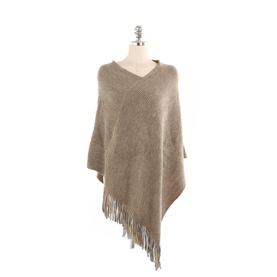 Damen Fransen‑Ruana aus Wollmix mit diagonaler Rippenstruktur Shop Nory