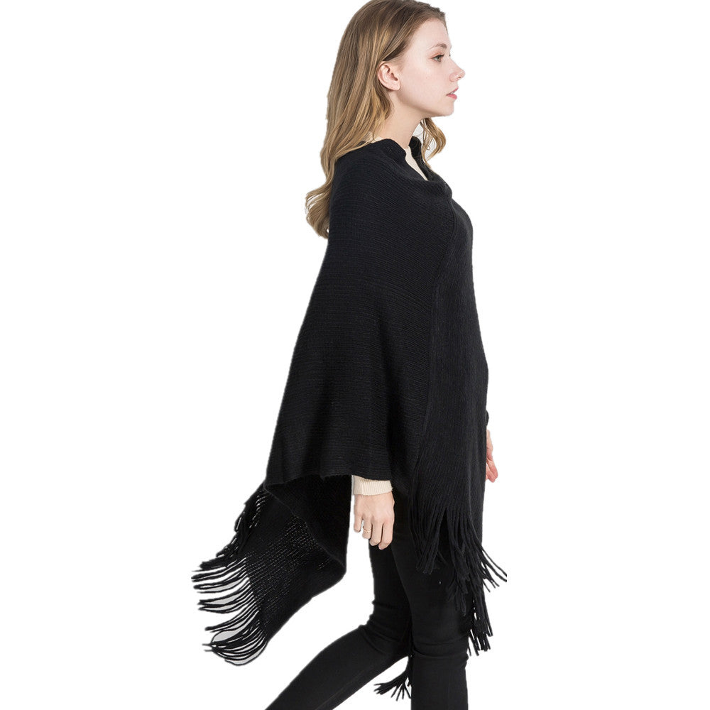 Damen Fransen‑Ruana aus Wollmix mit diagonaler Rippenstruktur Shop Nory