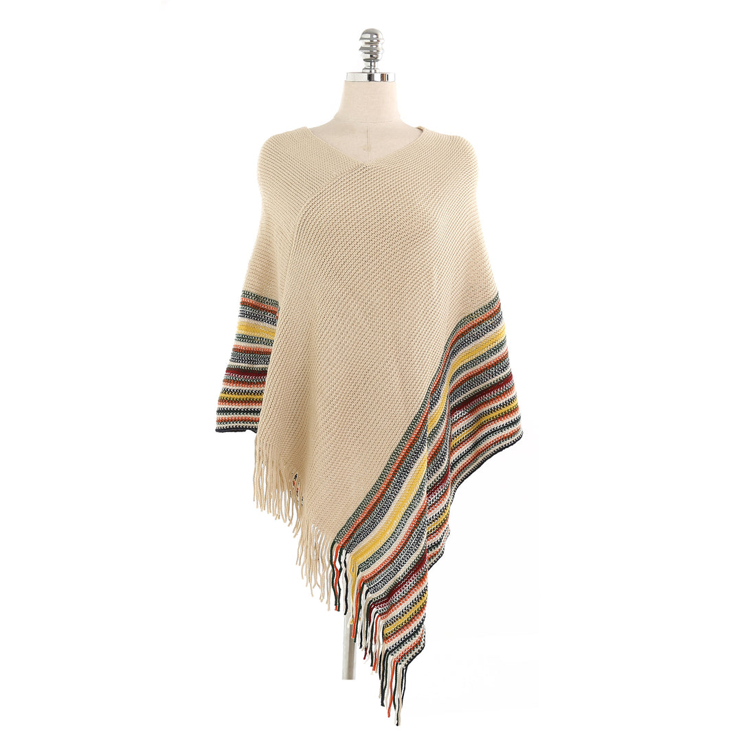 Damen Oversize-Strickruana mit Fransen und gestreifter Bordüre Shop Nory