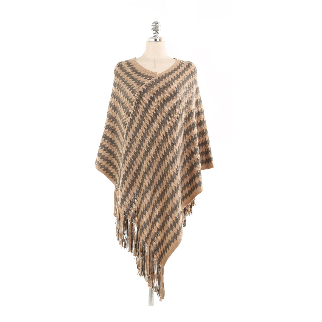 Damen Kaschmir‑Touch Ruana‑Poncho mit Zickzack‑Jacquard und Fransensaum Shop Nory