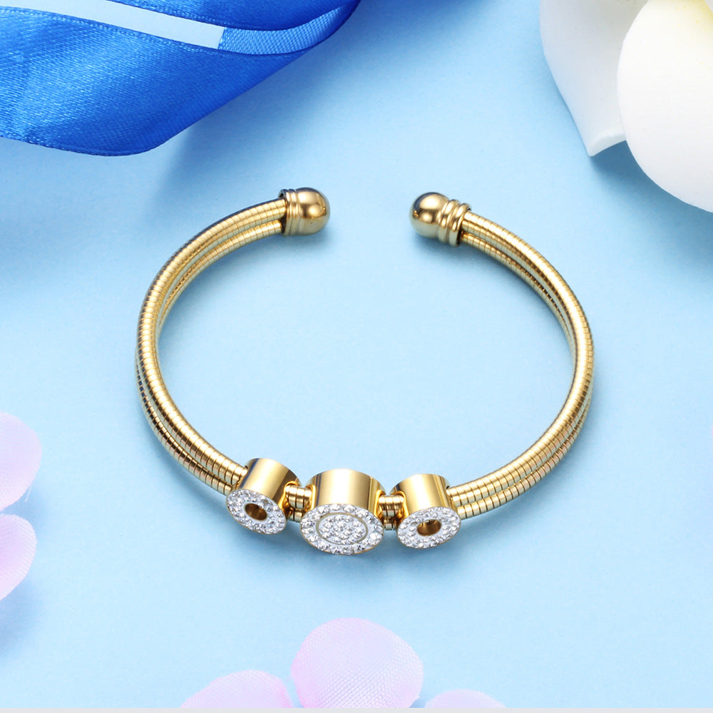 Damen Offenes Armreif aus hochwertigem Edelstahl mit funkelnden Zirkonia Shop Nory