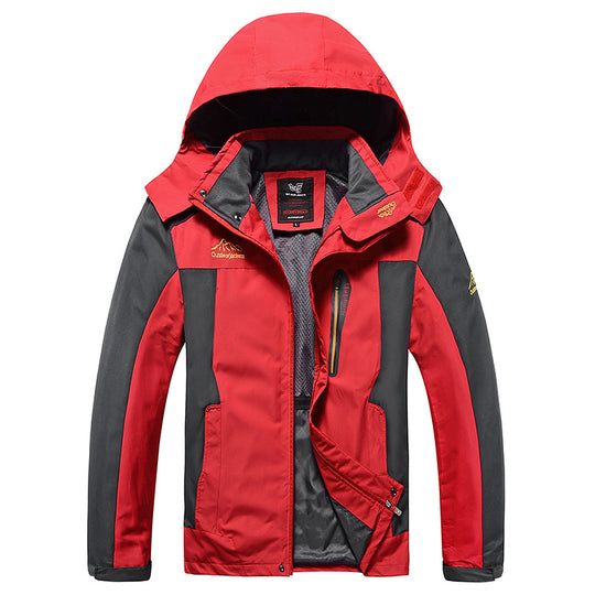 Herren dreilagige Softshell-Outdoorjacke mit abnehmbarer Kapuze und verschweißten Nähten Shop Nory