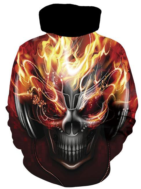 Herren Kapuzenpullover mit fotorealistischem 3D-Skull-Print, Kronen- & Kettenmotiv Shop Nory