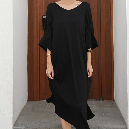 Damen Maxikleid mit tiefem V-Rücken, Twist-Detail und fließender Oversize-Silhouette Shop Nory
