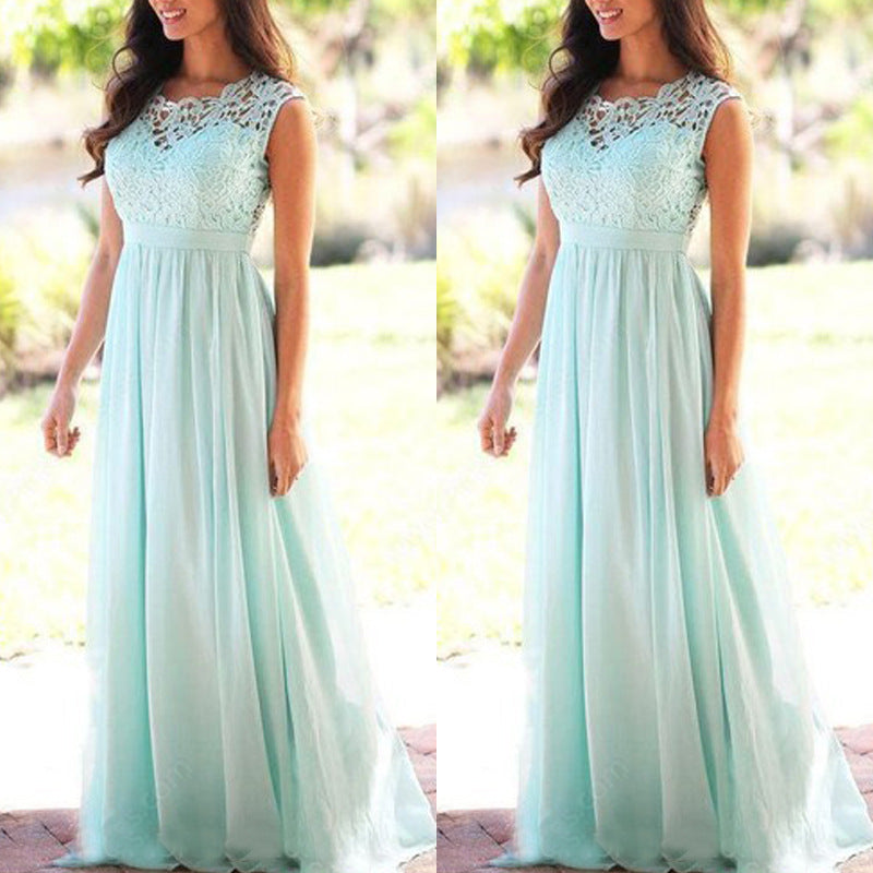 Damen Maxikleid mit elegantem Spitzenoberteil und tiefem Rücken