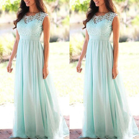 Damen Maxikleid mit elegantem Spitzenoberteil und tiefem Rücken