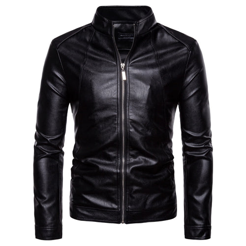 Herren Slim-Fit Lederoptik-Jacke mit Stehkragen, Ziernähten und durchgehendem Reißverschluss Shop Nory