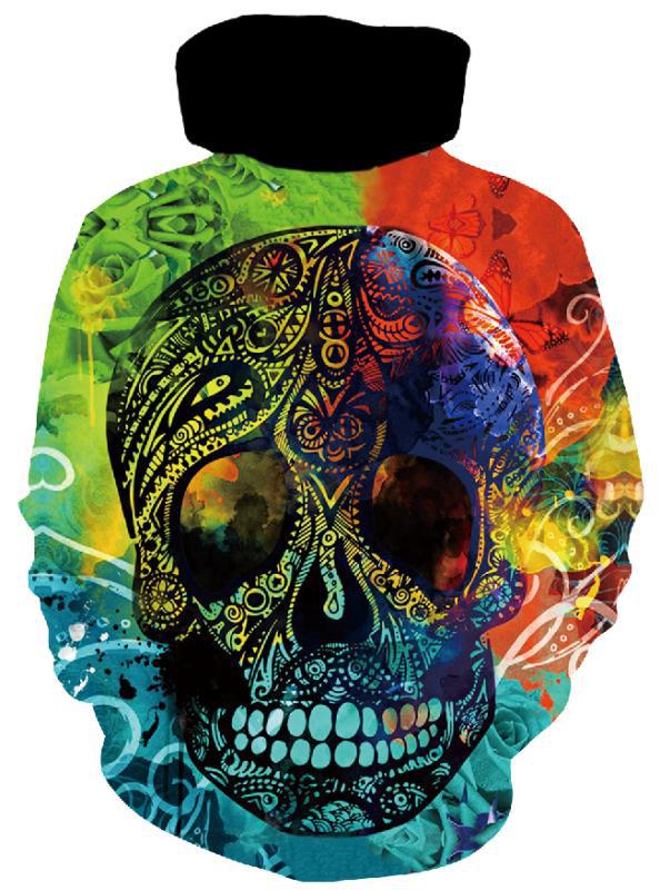 Herren Kapuzenpullover mit fotorealistischem 3D-Skull-Print, Kronen- & Kettenmotiv Shop Nory