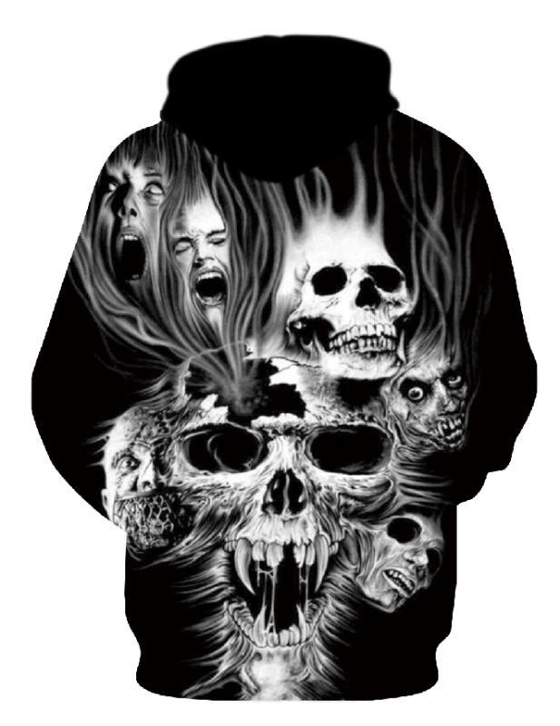 Herren Kapuzenpullover mit fotorealistischem 3D-Skull-Print, Kronen- & Kettenmotiv Shop Nory