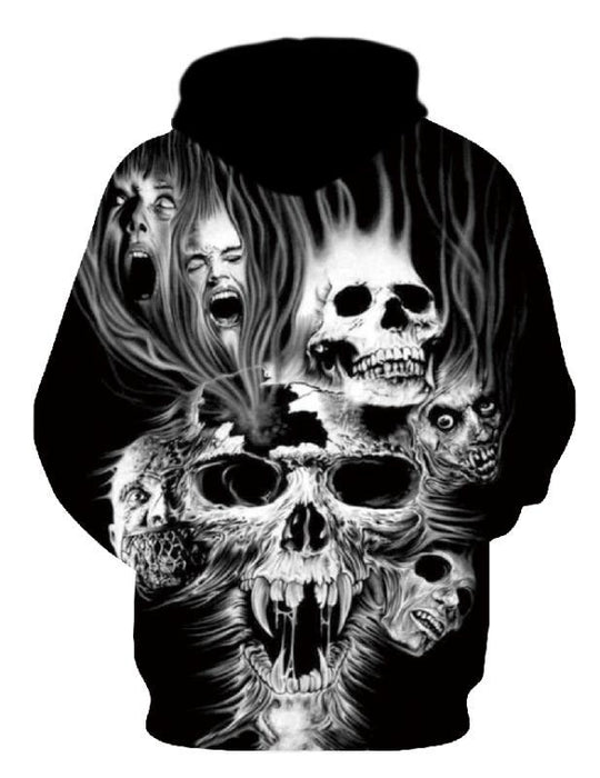 Herren Kapuzenpullover mit fotorealistischem 3D-Skull-Print, Kronen- & Kettenmotiv Shop Nory